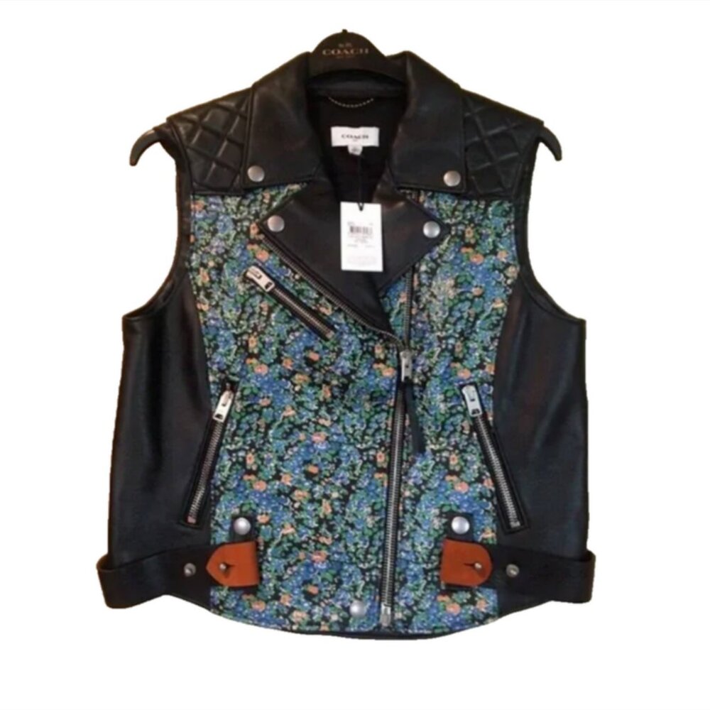 Coach Floral Quilted Leather Biker Vest